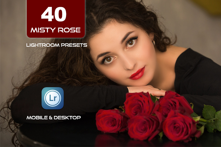 40 پریست لایت روم 2023 حرفه ای و پریست کمرا راو تم گل رز Misty Rose Lightroom Presets V2