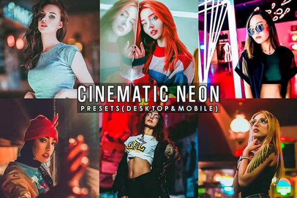 ۱۲ پریست لایت روم پرتره سینمایی و پریست کمرا راو فتوشاپ Cinematic Neon Portrait Presets
