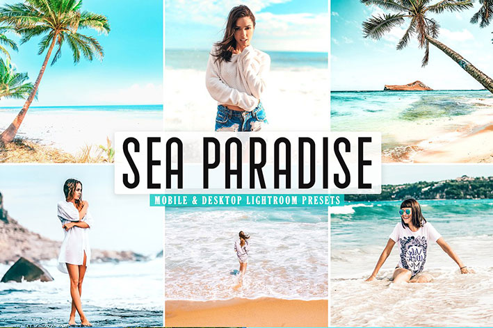۴۰ پریست لایت روم و پریست Camera Raw و اکشن فتوشاپ تم بهشت دریا Sea Paradise Pro Lightroom Presets