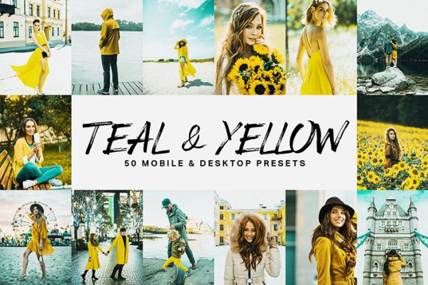 150 پریست لایت روم حرفه ای و لات رنگی تم زرد Teal & Yellow Lightroom Presets