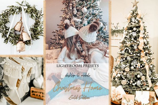 10 پریست لایت روم تم طلایی کریسمس Christmas Home Gold Edition Lightroom Presets