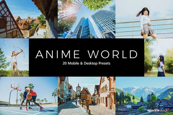 120 پریست لایت روم و پریست کمرا راو فتوشاپ و LUTs تم تحرک Anime World Lightroom Presets