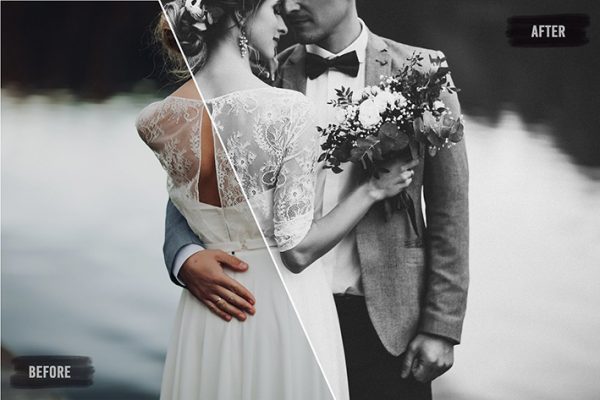 50 پریست لایت روم عروسی حرفه ای تم سیاه و سفید B&W Essential Wedding Presets