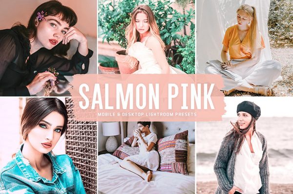 40 پریست لایت روم پرتره و کمرا راو و اکشن کمرا راو فتوشاپ تم صورتی Salmon Pink Lightroom Presets