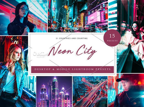 45 پریست لایت روم 2022 حرفه ای تم نور نئون Neon City Lightroom Presets