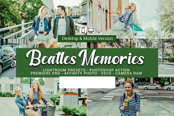 81 پریست لایت روم و کمرا راو و اکشن فتوشاپ و لات رنگی تم گروه بیتل Beatles Memories Presets