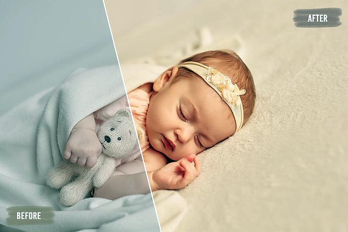 100 پریست لایت روم مخصوص تنظیم رنگ عکس نوزادان Perfect Skin Lightroom Presets Vol. 3