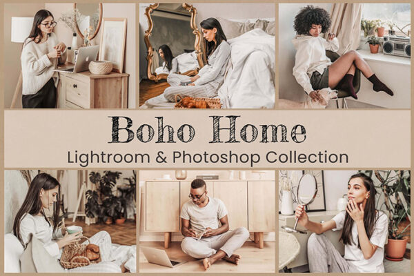 50 پریست لایت روم 2022 و کمرا راو و لات رنگی Boho Home Lightroom Photoshop LUTs