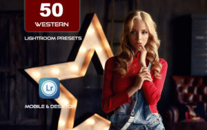 50 پریست لایت روم 2022 و کمرا راو و لات رنگی تم وسترن Western Lightroom Photoshop LUTs