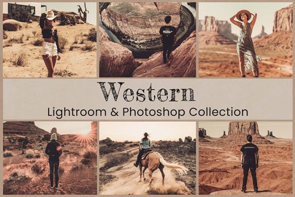 50 پریست لایت روم 2022 و کمرا راو و لات رنگی تم وسترن Western Lightroom Photoshop LUTs