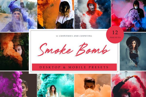 36 پریست لایت روم حرفه ای 2022 رنگی تم دود رنگی Smoke Bomb Lightroom Presets