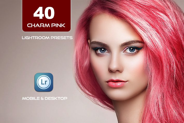 40 پریست لایت روم پرتره و کمرا راو و اکشن کمرا راو فتوشاپ تم صورتی Charm Pink Lightroom Presets