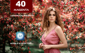 40 پریست لایت روم 2023 حرفه ای و پریست کمرا راو تم ارغوانی Magenta Lightroom Presets