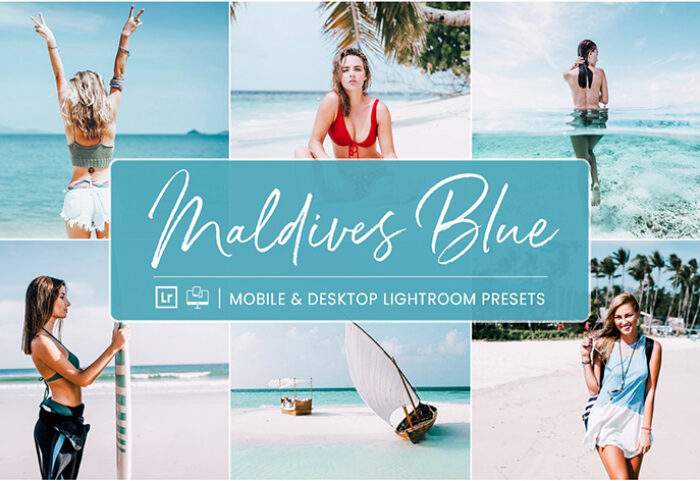 پریست لایت روم دسکتاپ و موبایل تم آبی Lightroom Presets Maldives Blue