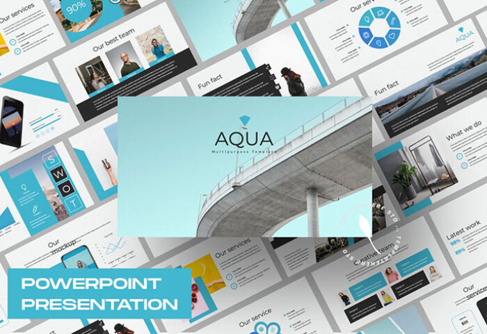 قالب آماده پاورپوینت تم تجارت Aqua Business Powerpoint Keynote and Google Slides Presentation