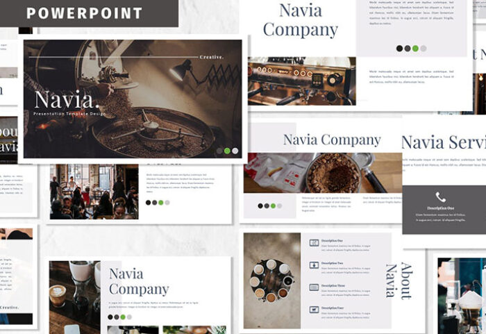 قالب پاورپوینت حرفه ای تم قهوه Navia Coffee Powerpoint Template