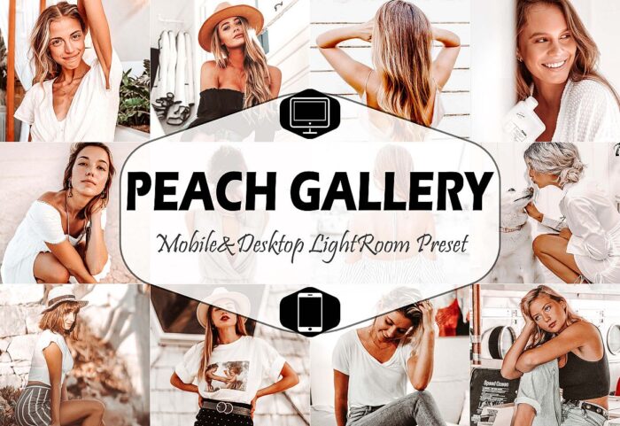 پریست لایت روم دسکتاپ و موبایل تم دخترانه Peach Gallery Lightroom Presets