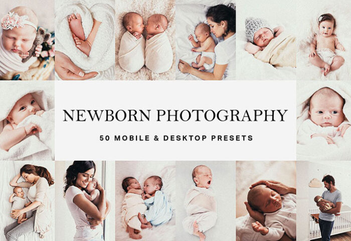 دانلود 50 پریست لایت روم و لات رنگی تم نوزاد Newborn Baby Lightroom Presets