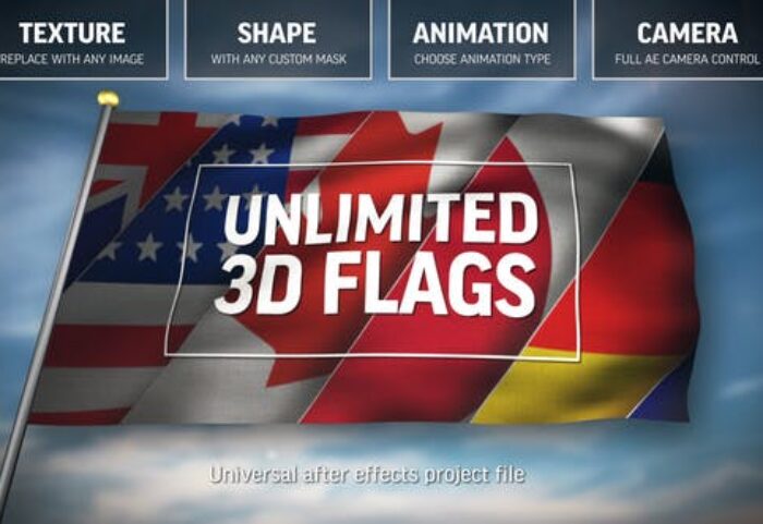 پروژه افترافکت با موزیک ساخت پرچم 3بعدی بدون پلاگین Unlimited 3D Flags