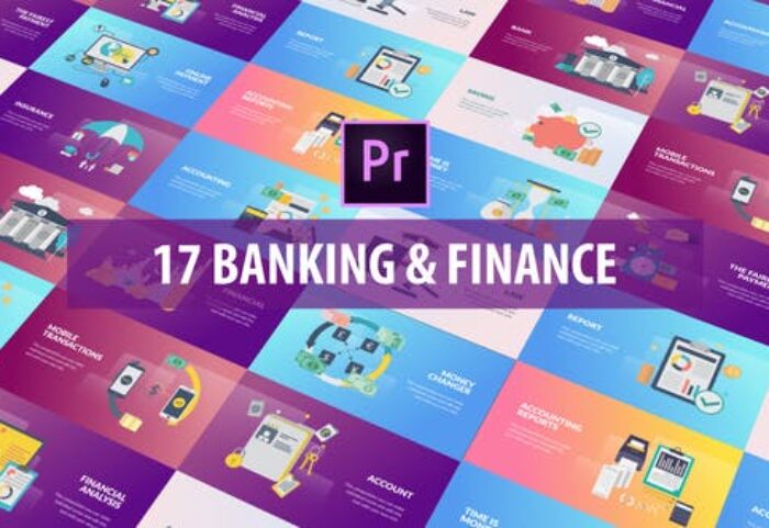 پروژه پریمیر با موزیک رزولوشن 4K و 8K تبلیغات بانک Banking and Finance Flat Animation MOGRT