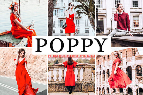 پریست لایت روم و Camera Raw و اکشن تم شارپنس Poppy Mobile And Desktop Lightroom Presets
