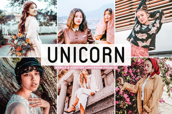 پریست لایت روم و Camera Raw و اکشن تم صورتی روشن Unicorn Mobile And Desktop Lightroom Presets