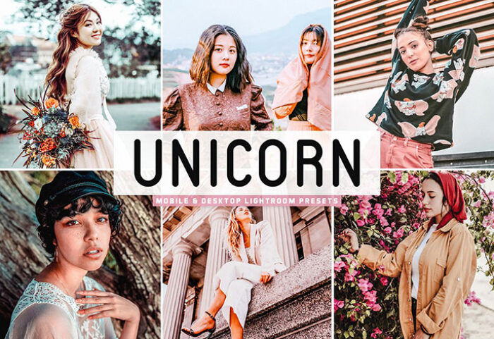 پریست لایت روم و Camera Raw و اکشن تم صورتی روشن Unicorn Mobile And Desktop Lightroom Presets