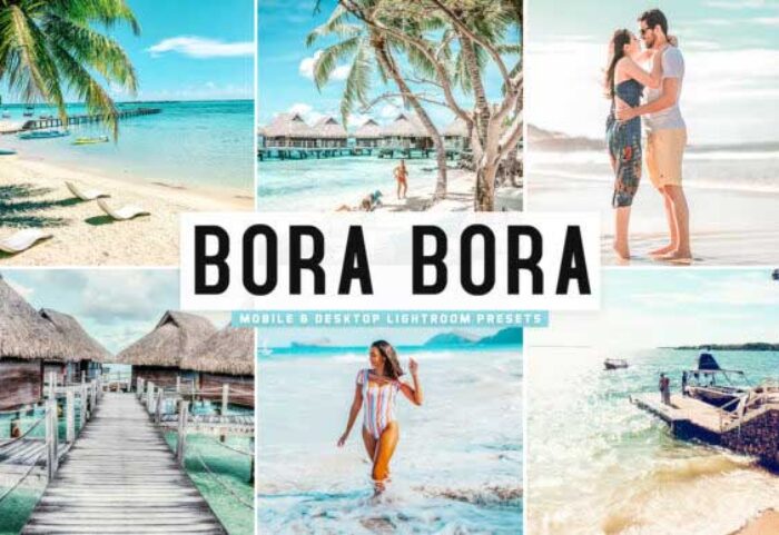 پریست لایت روم و پریست کمرا راو تم باد شمالی Bora Bora Lightroom Presets Pack Graphic