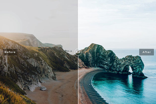 پریست لایت روم و پریست کمرا راو تم رنگ سرد Durdle Door Lightroom Presets Pack پریست لایت روم و پریست کمرا راو تم رنگ سرد Durdle Door Lightroom Presets Pack