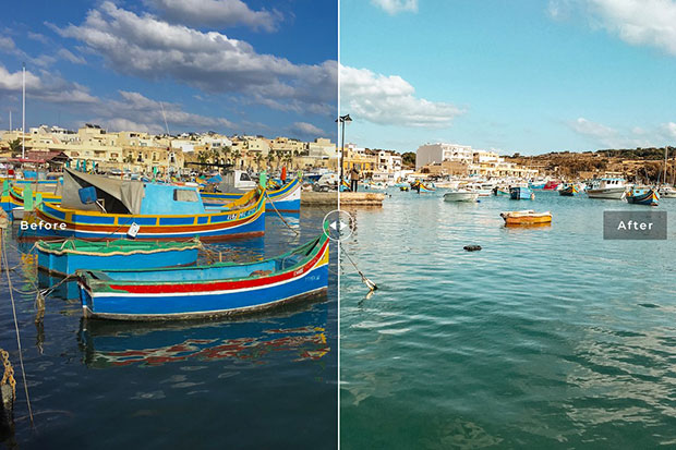 پریست لایت روم و پریست کمرا راو تم ماراکسلوک Marsaxlokk Lightroom Presets Pack پریست لایت روم و پریست کمرا راو تم ماراکسلوک Marsaxlokk Lightroom Presets Pack