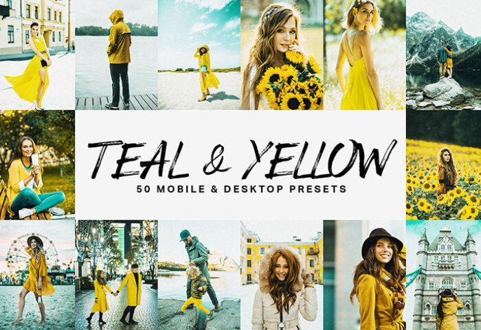 50 پریست لایت روم و لات رنگی LUTs زرد و خاکستری Teal And Yellow Lightroom Presets