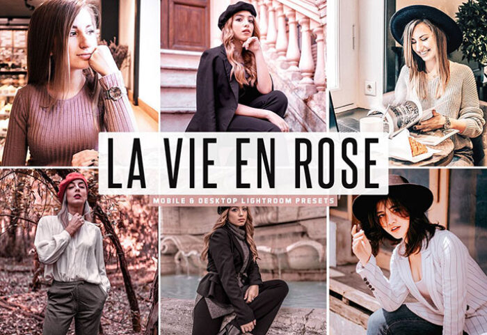 پریست لایت روم و Camera Raw و اکشن تم گل سرخ La Vie En Rose Mobile & Desktop Lightroom Presets