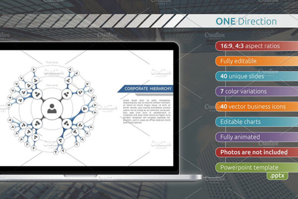 قالب پاورپوینت حرفه ای تم اینفوگرافیک بیزینس Powerpoint One Direction