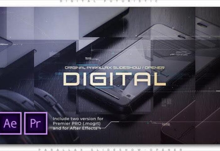 پروژه پریمیر اسلایدشو با موزیک تم دیجیتالی مدرن Digital Futuristic Parallax Slideshow