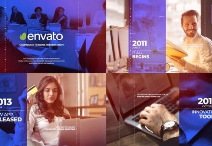 پروژه پریمیر با موزیک تاریخچه شرکت Corporate Timeline Presentation Mogrt
