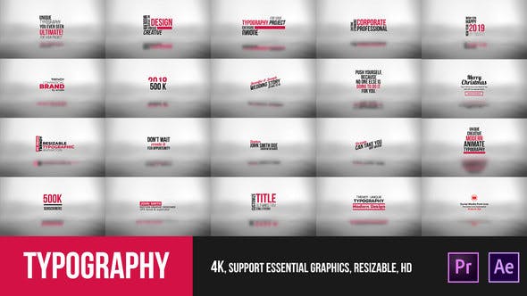 تایتل آماده پریمیر رزولوشن 4K پکیج 47 عددی Typography Essential Mogrt تایتل آماده پریمیر رزولوشن 4K پکیج 47 عددی Typography Essential Mogrt