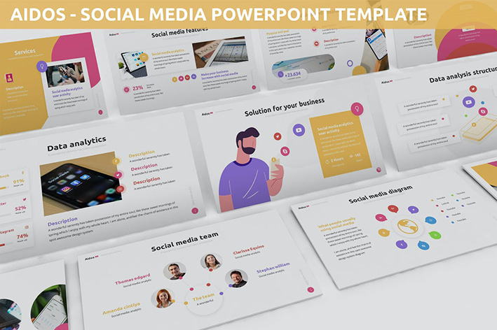 قالب آماده پاورپوینت تم رسانه های اجتماعی Aidos Social Media Powerpoint Template قالب آماده پاورپوینت تم رسانه های اجتماعی Aidos Social Media Powerpoint Template