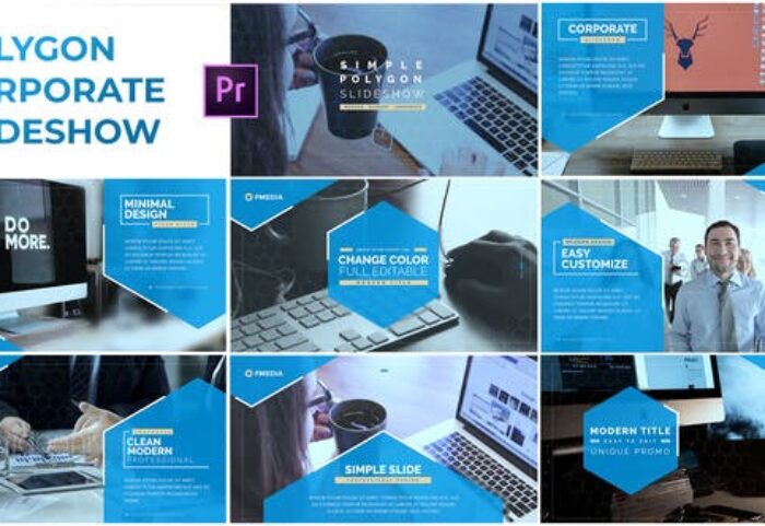 پروژه پریمیر با موزیک معرفی شرکت تم چند ضلعی Simple Polygon Corporate Slideshow Premiere Pro