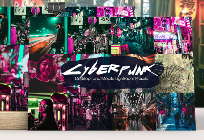 32 افکت رنگی لایت روم دسکتاپ و موبایل Cyberpunk Lightroom Presets
