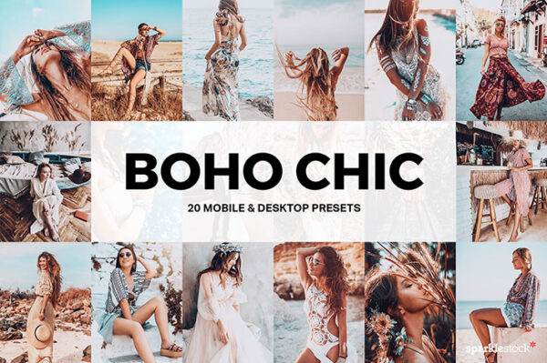 پریست لایت روم حرفه ای دسکتاپ و موبایل و لات رنگی Boho Chic Lightroom Presets and LUTs