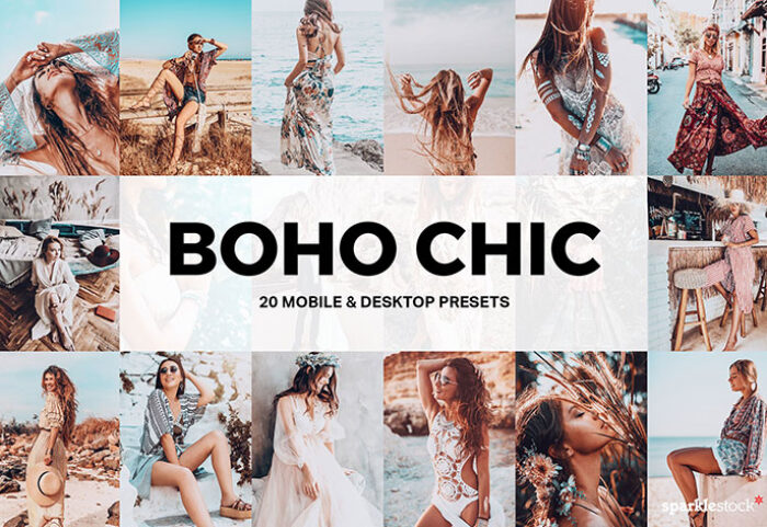 پریست لایت روم حرفه ای دسکتاپ و موبایل و لات رنگی Boho Chic Lightroom Presets and LUTs