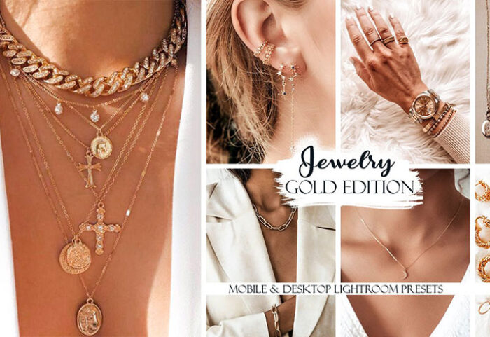 20 پریست لایت روم دسکتاپ و موبایل جواهرات Jewelry Lightroom Presets Gold Edition