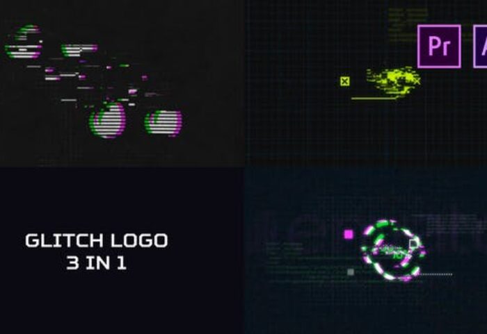 3 پروژه لوگو پریمیر با موزیک افکت نویز و قطعی گلیچ Glitch Logo Pack