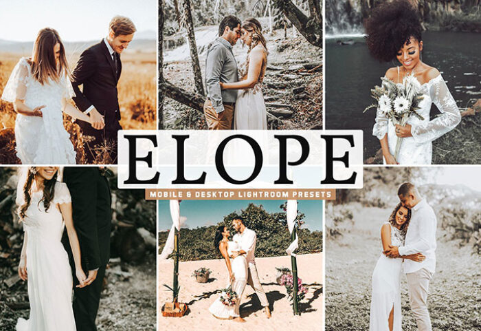 40 پریست لایت روم و Camera Raw و اکشن فتوشاپ تم عاشقانه Elope Mobile & Desktop Lightroom Presets