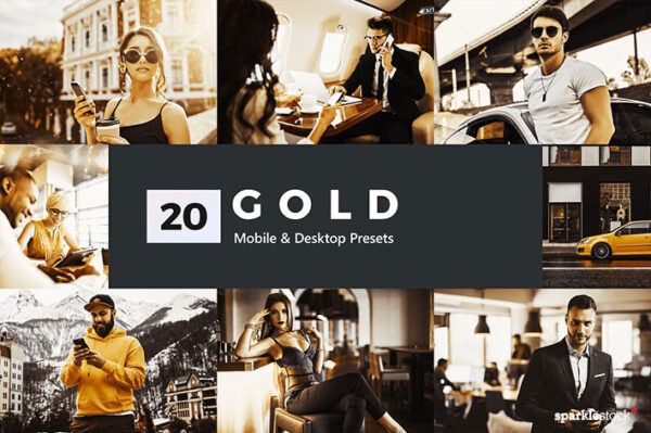 پریست لایت روم و پریست کمرا راو و لات رنگی تم طلایی Gold Lightroom Presets and LUTs