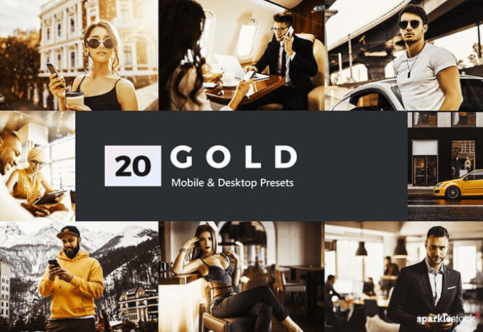 پریست لایت روم و پریست کمرا راو و لات رنگی تم طلایی Gold Lightroom Presets and LUTs