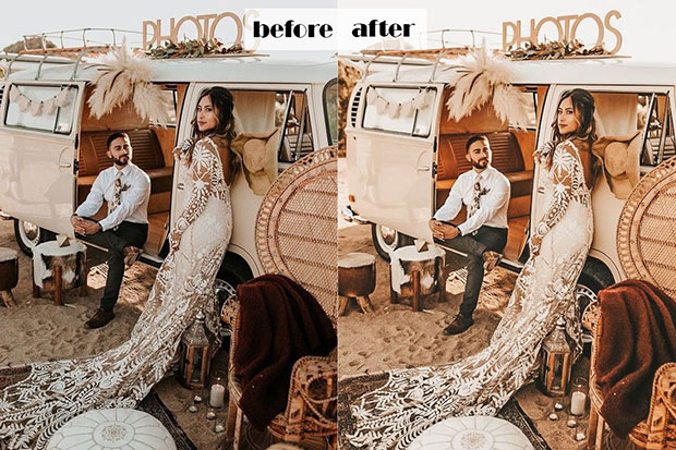 20 پریست حرفه ای لایت روم عروسی Boho Wedding Lightroom Presets