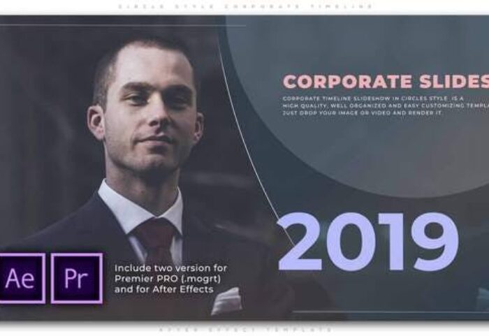 پروژه پریمیر معرفی شرکت افکت دایره ای با موزیک Circle Style Corporate Timeline