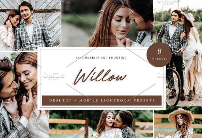 پریست لایت روم حرفه ای تم عاشقانه Willow Lightroom Presets