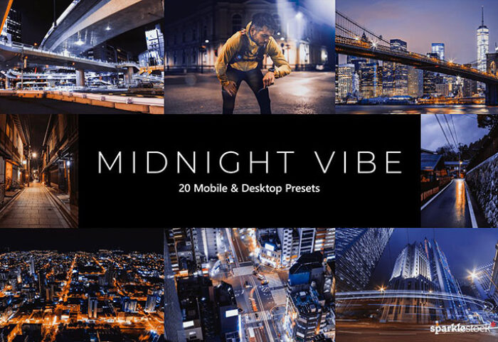 20 پریست لایت روم و پریست کمرا راو و لات رنگی تم شب Midnight Vibes LR Presets